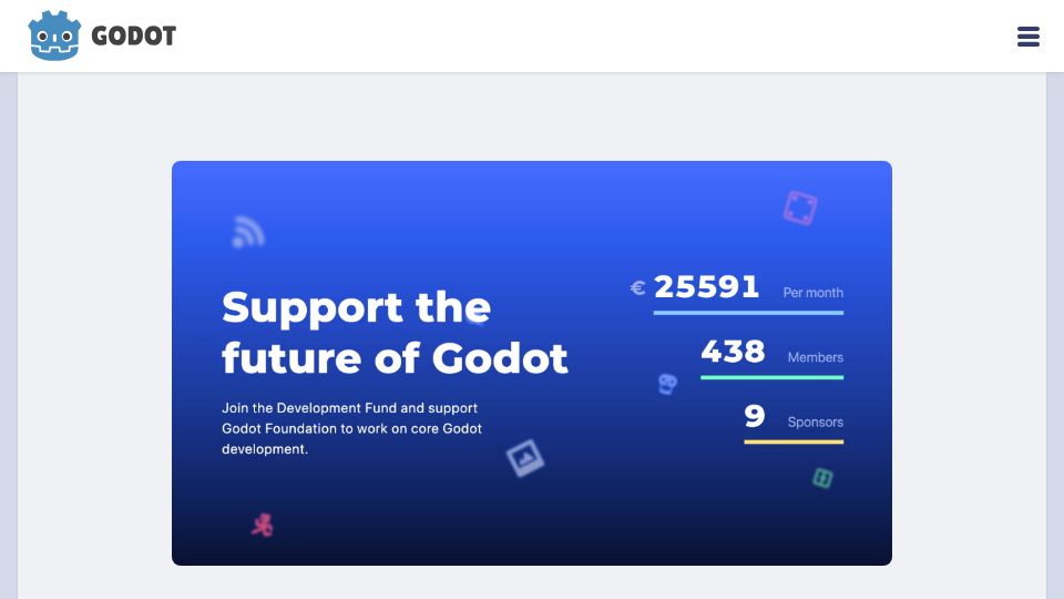 Screenshot of godotengine.org: The New Godot Development Fund