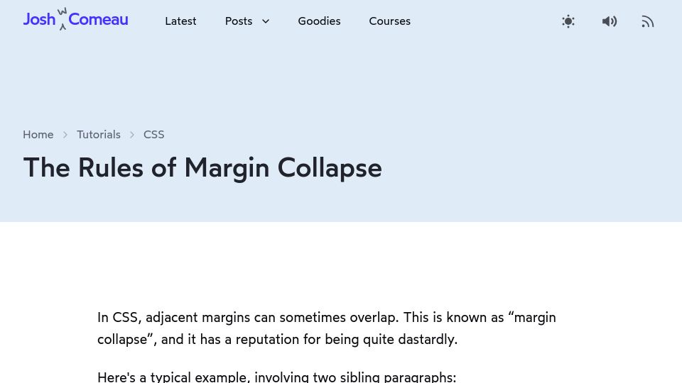 Screenshot of joshwcomeau.com: The Rules of Margin Collapse