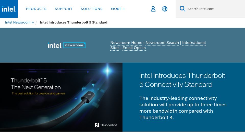 Screenshot of intel.com: Intel Introduces Thunderbolt 5 Connectivity Standard