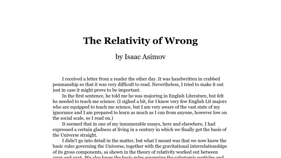 Screenshot of hermiene.net: The Relativity of Wrong (1989)
