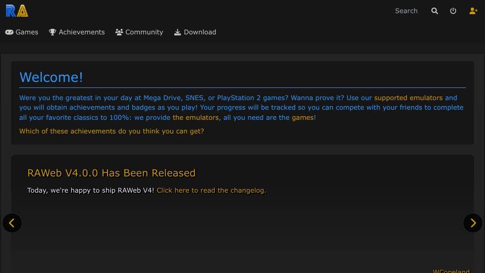 Screenshot of retroachievements.org: RetroAchievements: Adding achievements to retro games