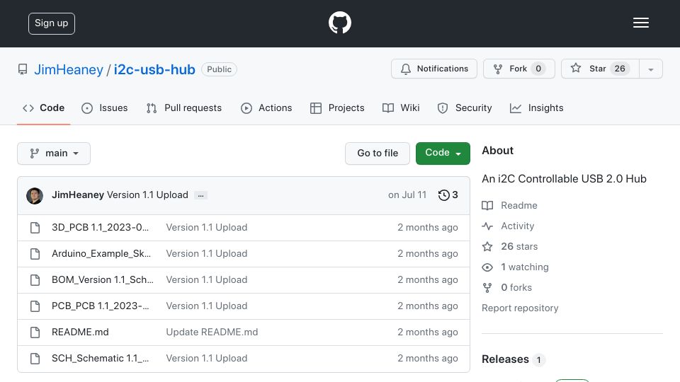 Screenshot of github.com: I2c-USB-hub: An i2C Controllable USB 2.0 Hub