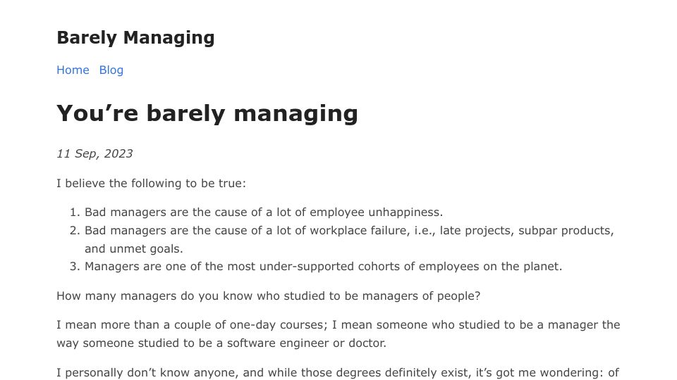 Screenshot of barely-managing.bearblog.dev: You're barely managing