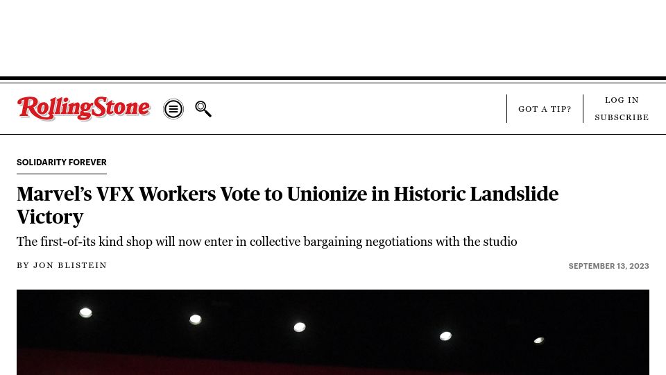 Screenshot of rollingstone.com: Marvel Visual Effects Workers Vote to Unionize