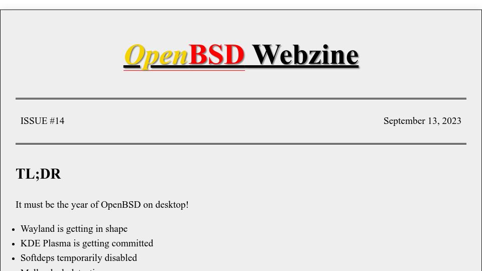 Screenshot of webzine.puffy.cafe: OpenBSD Webzine #14