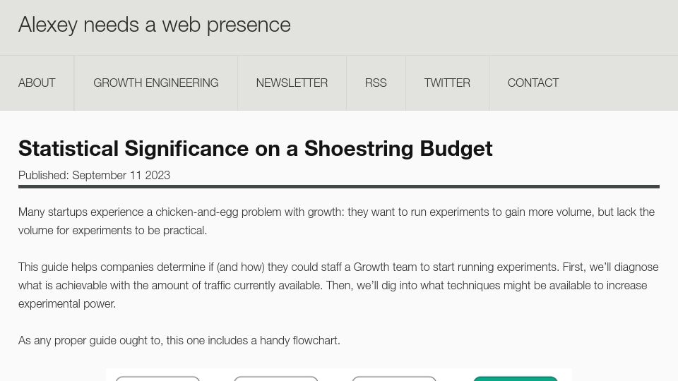 Screenshot of alexeymk.com: Statistical significance on a shoestring budget