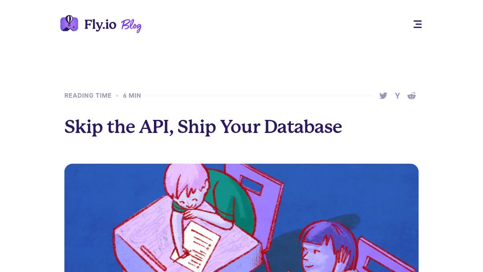 Screenshot of fly.io: Skip the API, ship your database