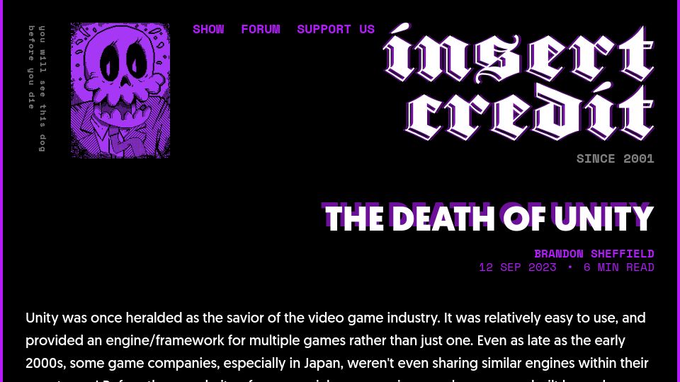 Screenshot of insertcredit.com: The Death of Unity
