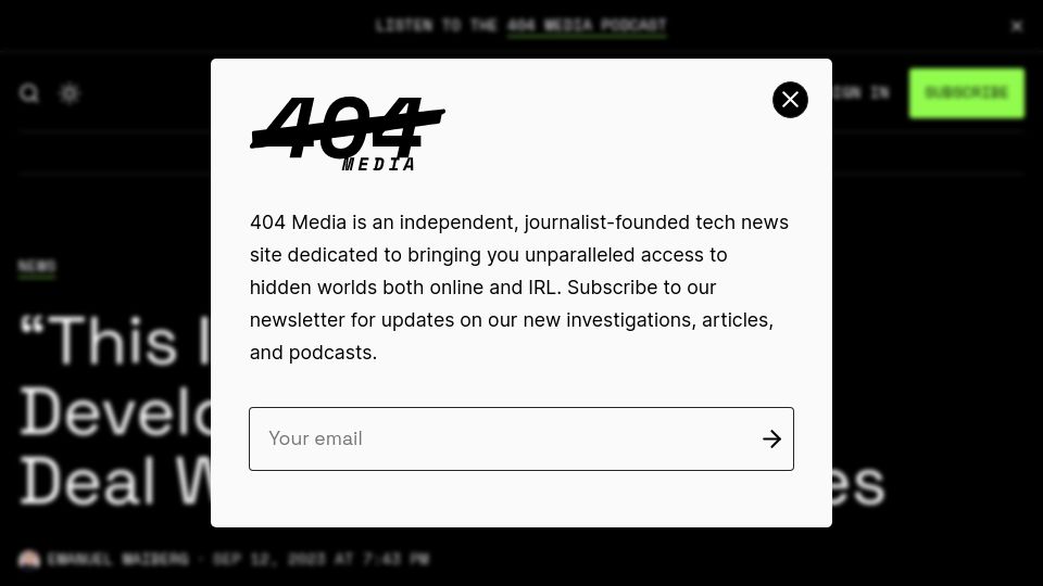 Screenshot of 404media.co: “This Is a Disaster:” Game Developers Scramble to Deal with Unity’s New Fees