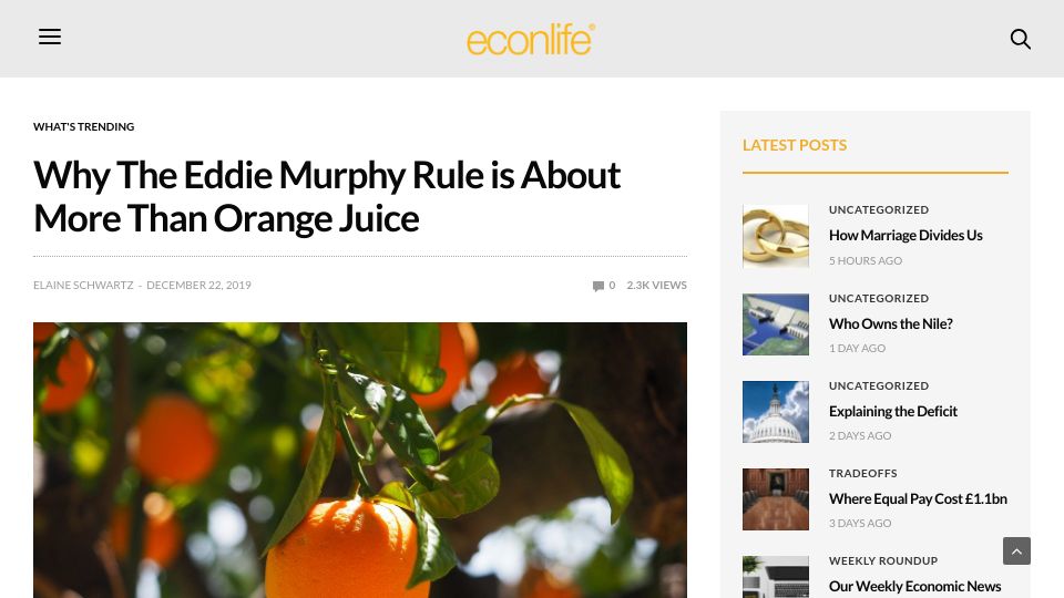 Screenshot of econlife.com: The Eddie Murphy rule and information embargoes