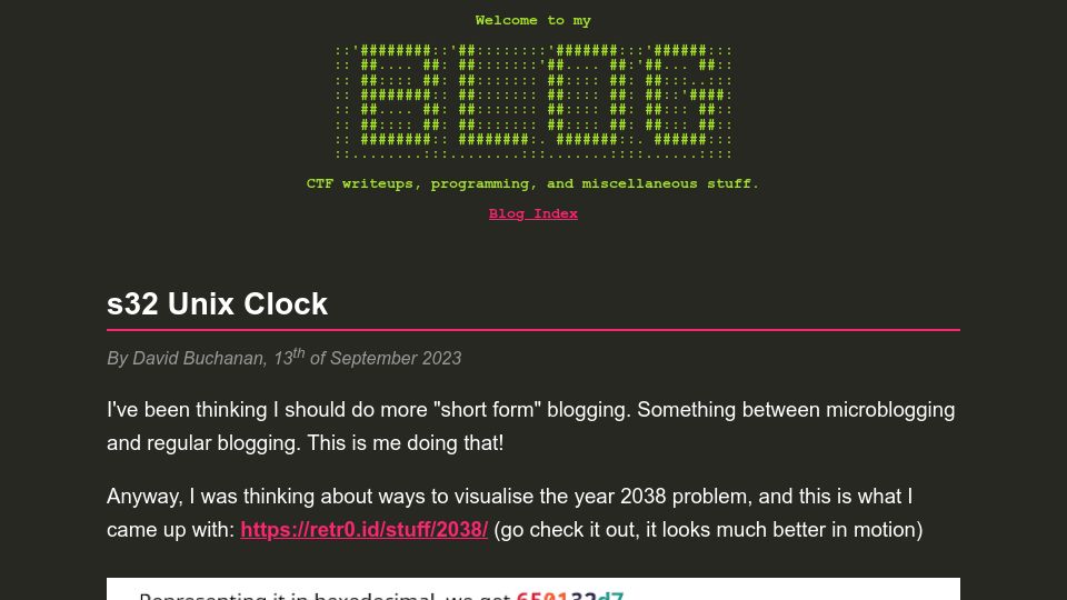 Screenshot of da.vidbuchanan.co.uk: S32 Unix Clock