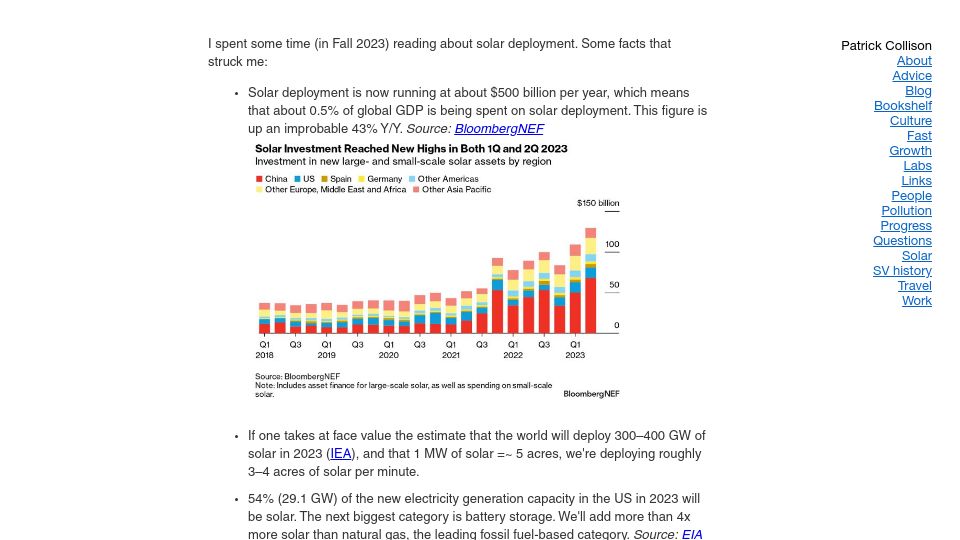 Screenshot of patrickcollison.com: Solar