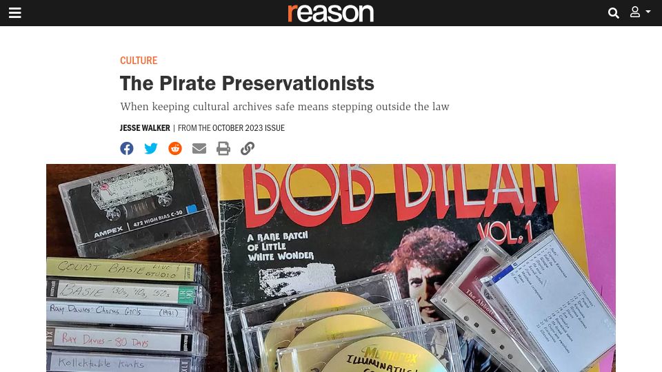 Screenshot of reason.com: The Pirate Preservationists