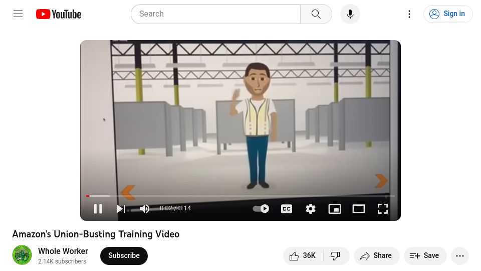 Screenshot of youtube.com: Amazon training video on handling unionizing activity (2018) [video]