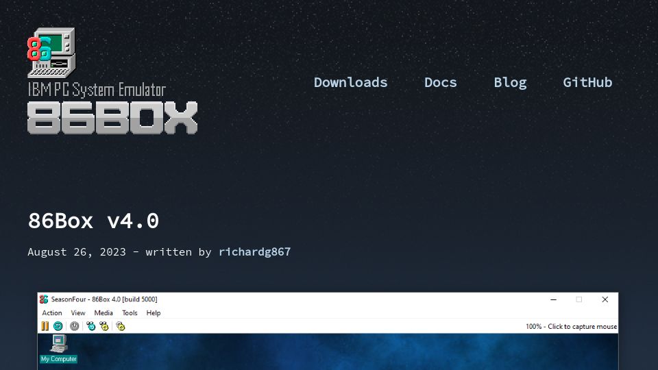 Screenshot of 86box.net: 86Box v4.0