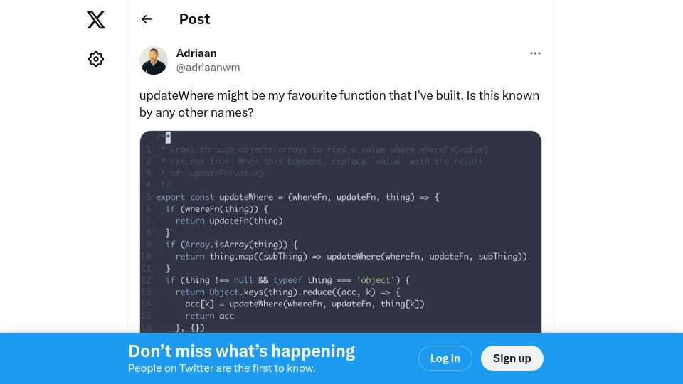 Screenshot of twitter.com: UpdateWhere is a handy function