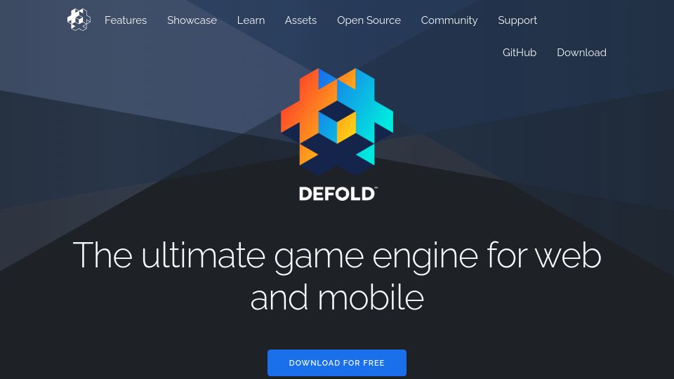 Screenshot of defold.com: Defold: Open-source Lua game engine with console support