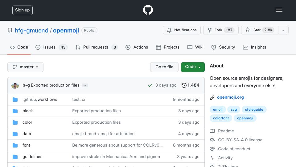 Screenshot of github.com: Openmoji