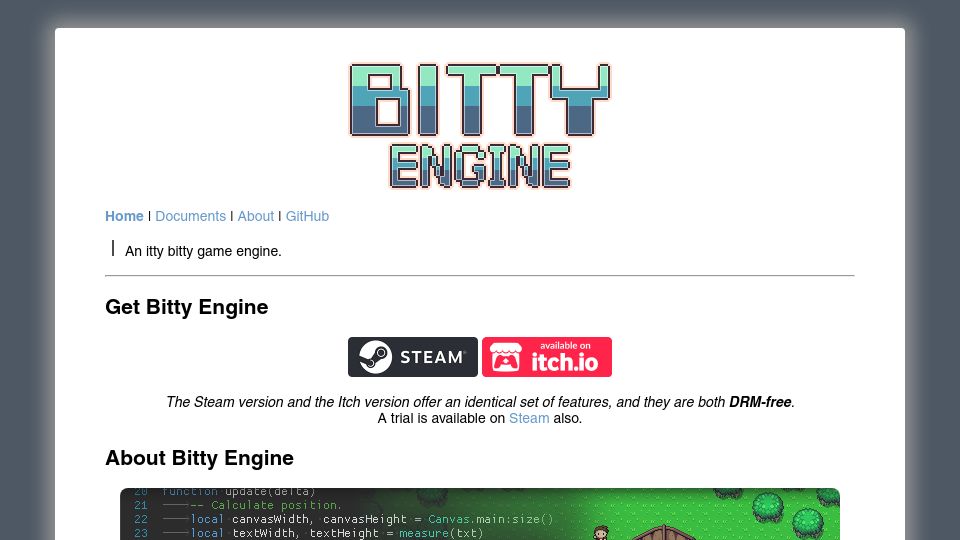 Screenshot of paladin-t.github.io: Bitty Engine: An itty bitty game engine