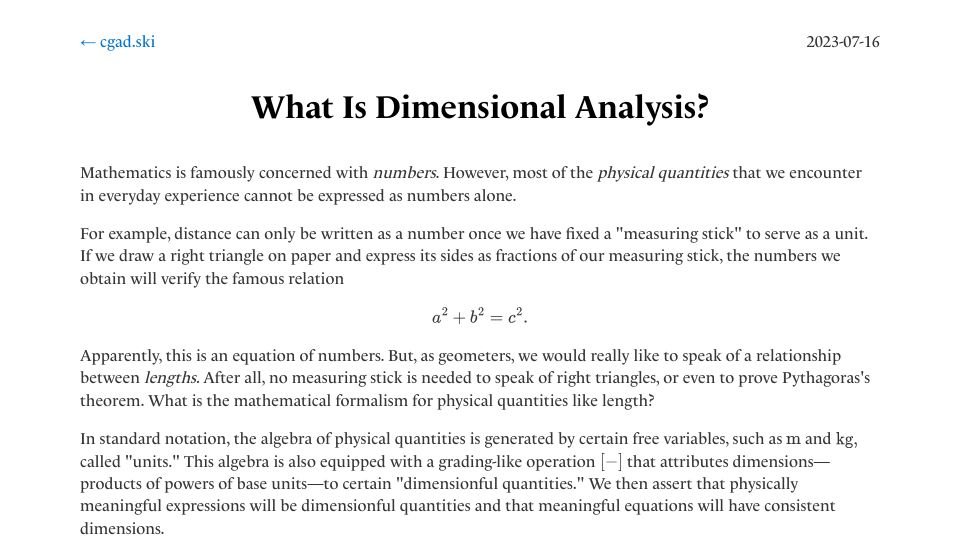Screenshot of cgad.ski: What Is Dimensional Analysis?
