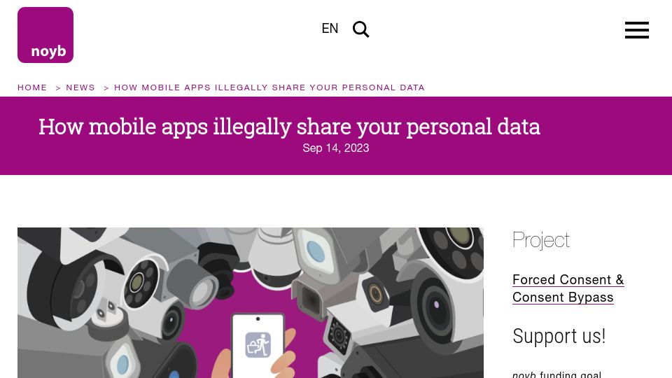 Screenshot of noyb.eu: How mobile apps illegally share personal data