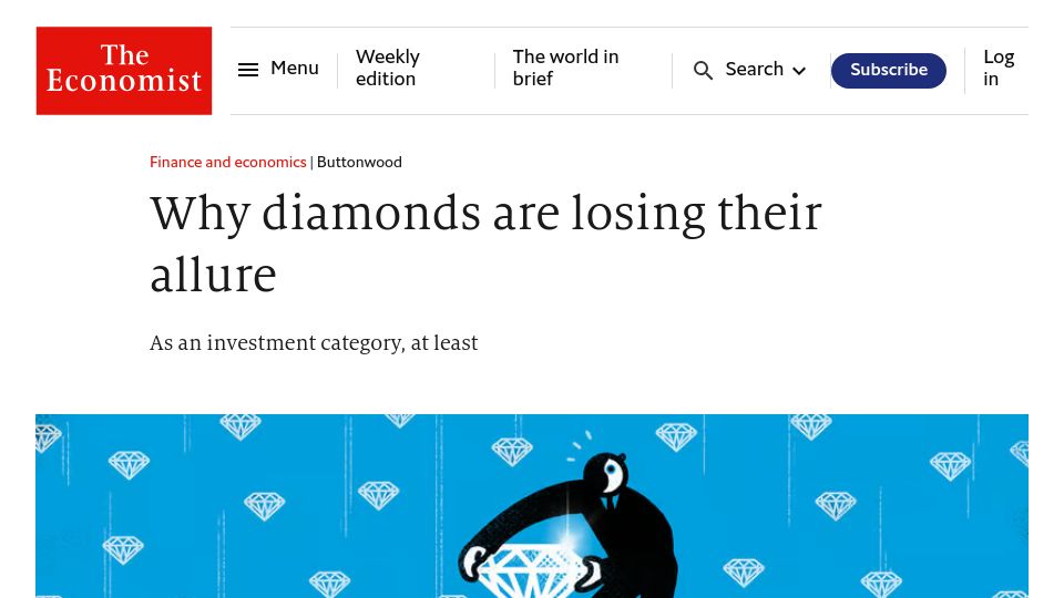 Screenshot of economist.com: Diamonds are losing their allure