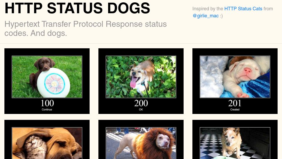 Screenshot of httpstatusdogs.com: HTTP Status Dogs (2011)