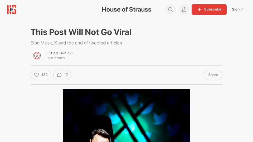 Screenshot of houseofstrauss.com: The end of tweeted articles