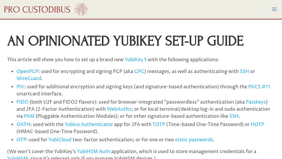 Screenshot of procustodibus.com: An Opinionated Yubikey Set-Up Guide