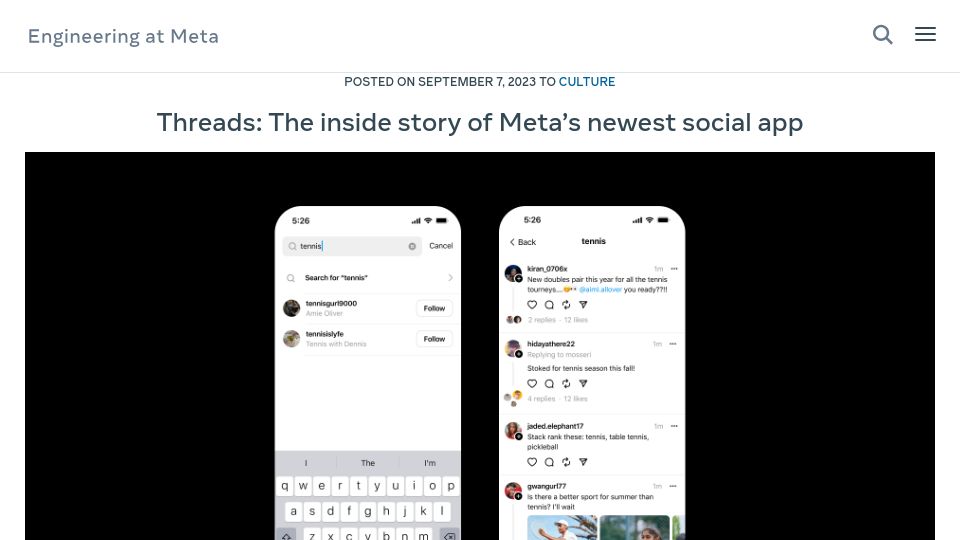 Screenshot of engineering.fb.com: The inside story of Threads