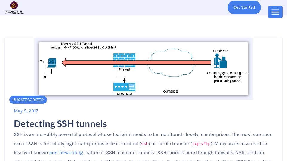 Screenshot of trisul.org: Detecting SSH Tunnels (2017)