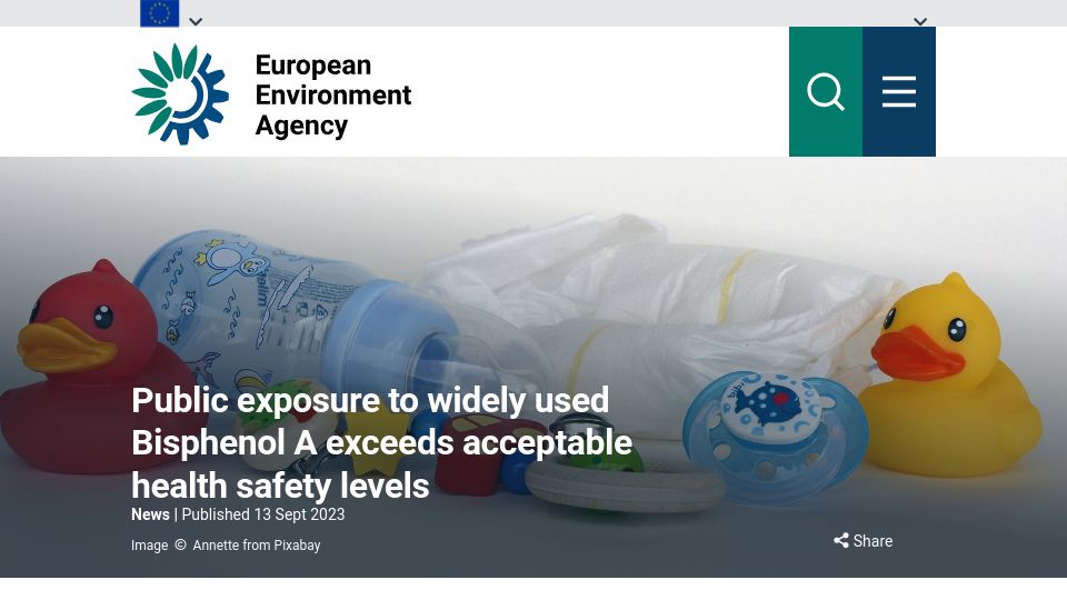 Screenshot of eea.europa.eu: Public exposure to BPA exceeds acceptable health safety levels