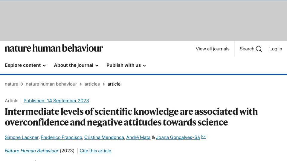 Screenshot of nature.com: Intermediate sci knowledge associated with overconfidence and negative attitudes