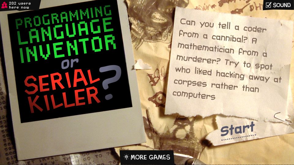 Screenshot of vole.wtf: Programming Language Inventor or Serial Killer? (2003)