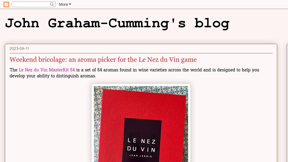 Screenshot of blog.jgc.org: An aroma picker for the Le Nez du Vin game