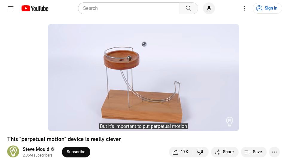 Screenshot of youtube.com: A clever “perpetual motion” device [video]