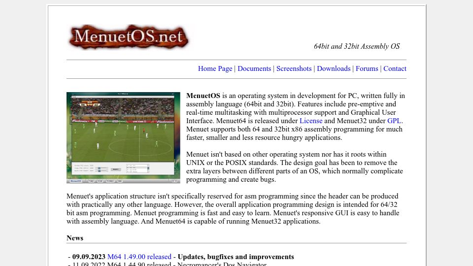Screenshot of menuetos.net: MenuetOS