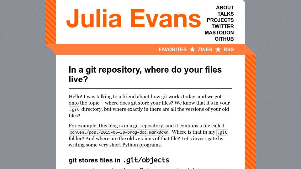 Screenshot of jvns.ca: In a Git repository, where do your files live?