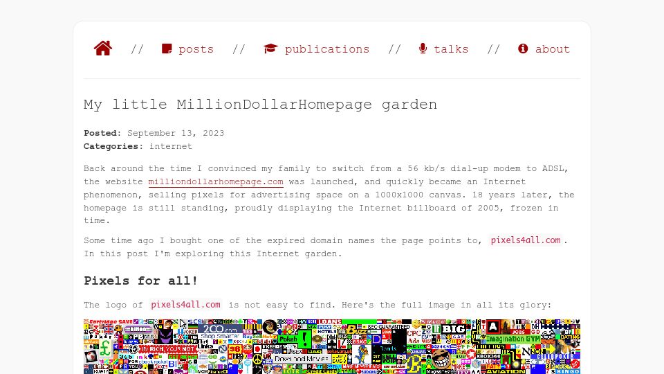 Screenshot of matthieu.io: My Little MillionDollarHomepage Garden