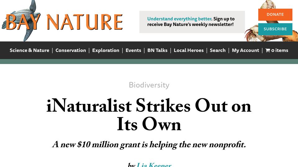 Screenshot of baynature.org: iNaturalist strikes out on its own