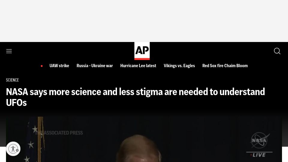 Screenshot of apnews.com: NASA says more science and less stigma are needed to understand UFOs