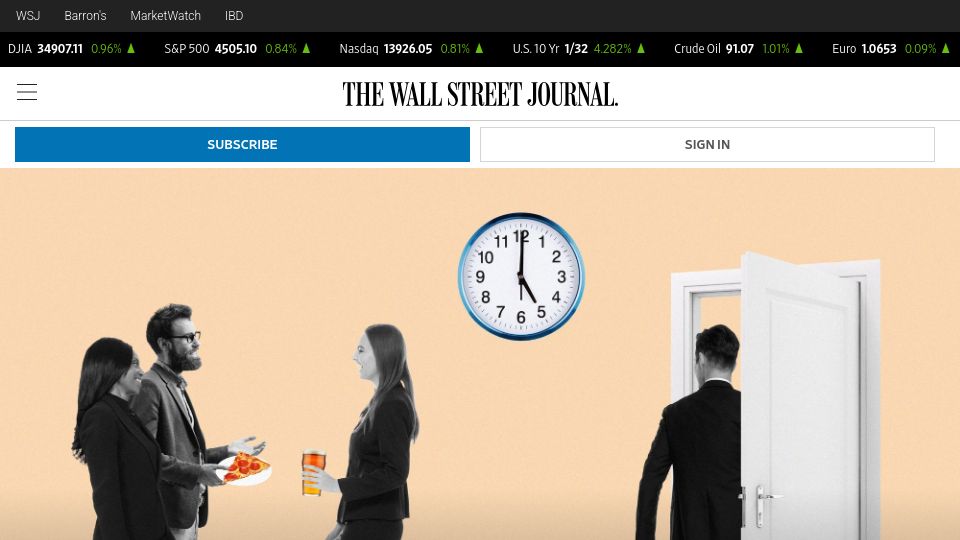 Screenshot of wsj.com: 5:01 And Done: No One Wants to Schmooze After Work