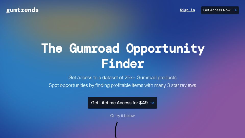 Screenshot of gumtrends.com: Show HN: I built a dataset of 25k+ Gumroad products to spot market opportunities