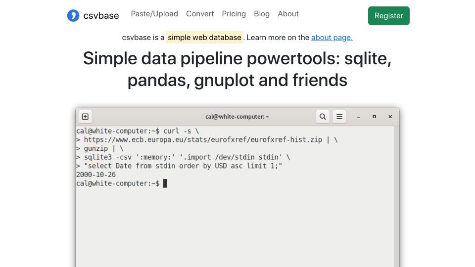 Screenshot of csvbase.com: My favourite API is a zipfile on the European Central Bank's website