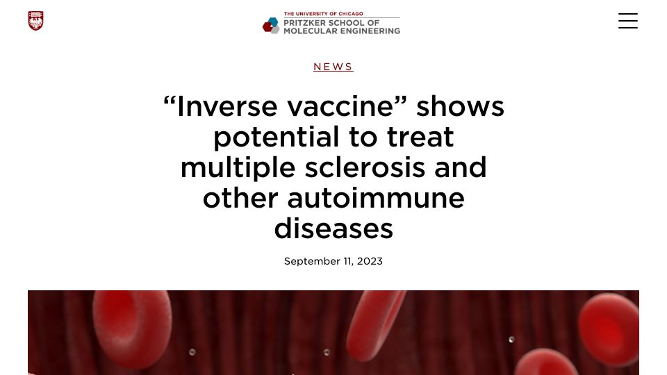Screenshot of pme.uchicago.edu: “Inverse vaccine” shows potential to treat MS and other autoimmune diseases