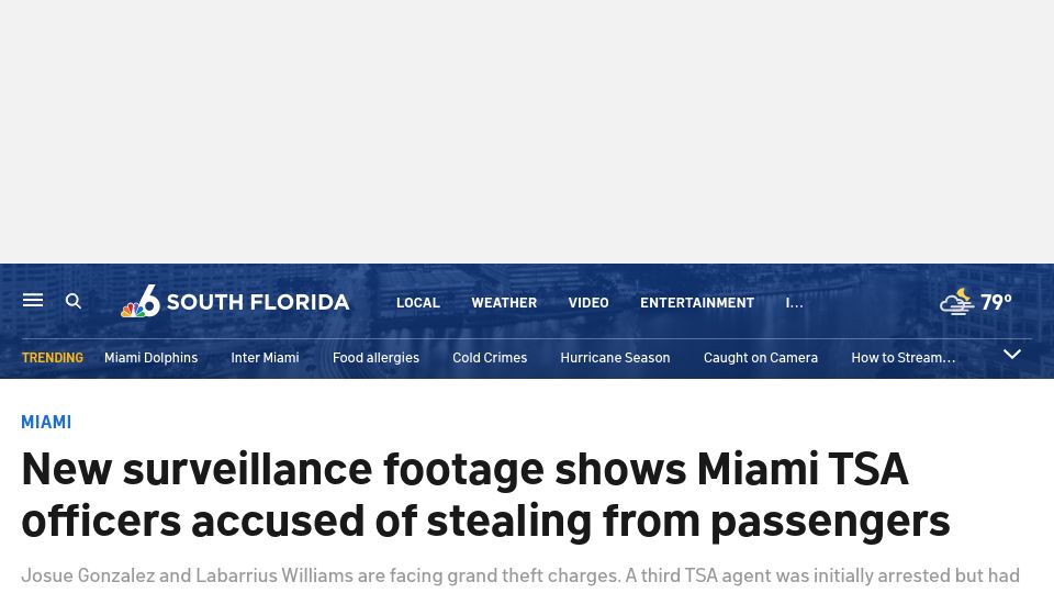 Screenshot of nbcmiami.com: TSA officers accused of stealing from passengers