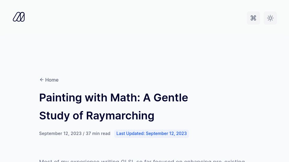 Screenshot of blog.maximeheckel.com: Painting with math: A gentle study of raymarching
