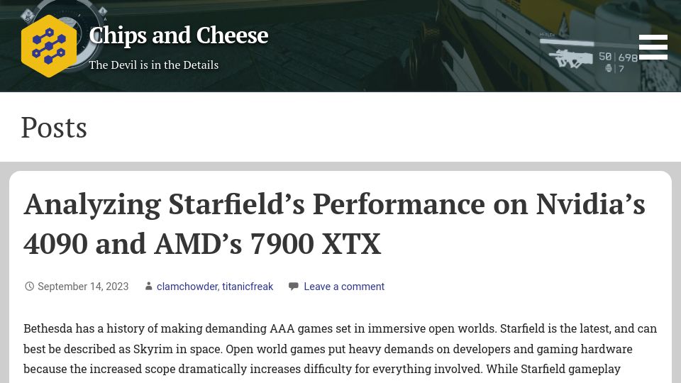 Screenshot of chipsandcheese.com: Analyzing Starfield’s Performance on Nvidia’s 4090 and AMD’s 7900 XTX