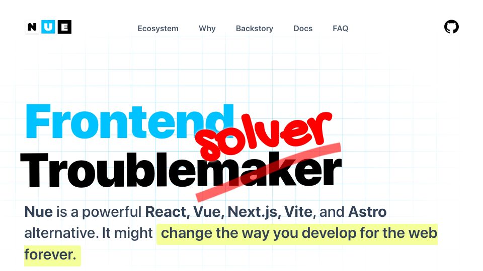 Screenshot of nuejs.org: Show HN: Nue – A React/Vue/Vite/Astro Alternative