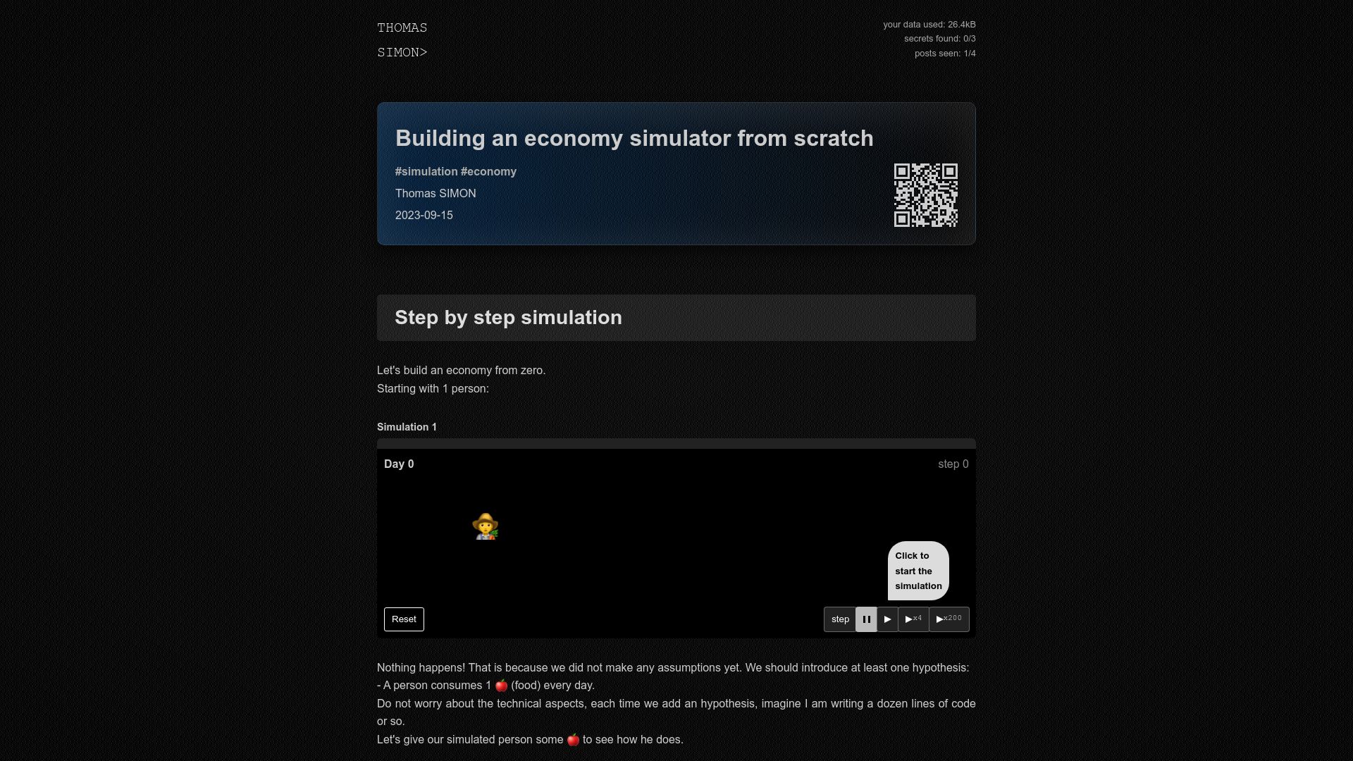 Screenshot of thomassimon.dev: Building an economy simulator from scratch